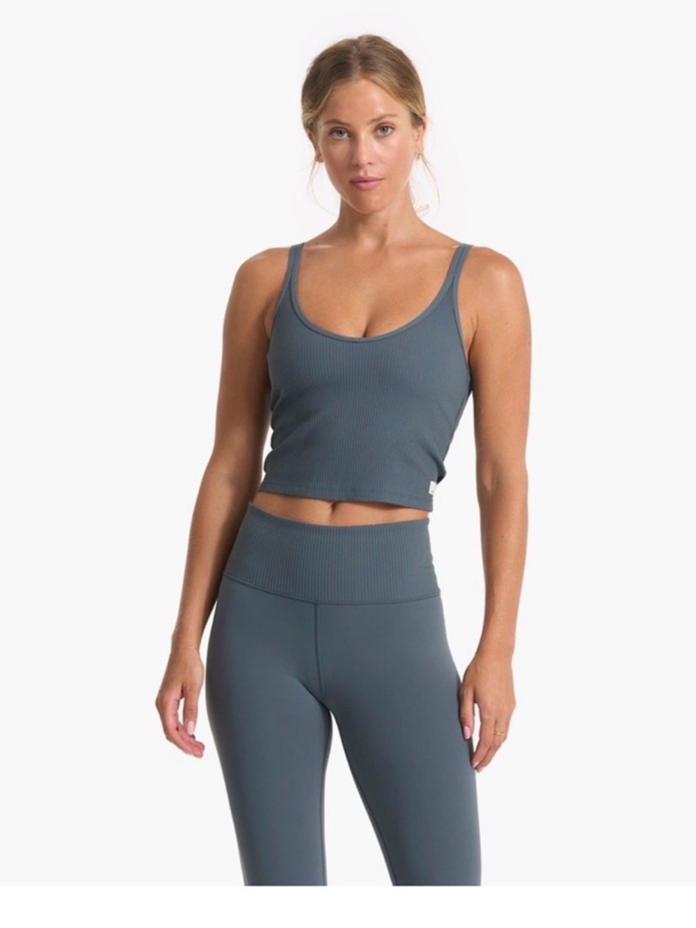 Vuori Ribbed Crossback Tank in Blue